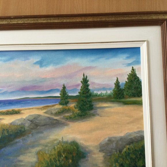 Original art painting on canvas board landscaping wood frame wall hanging signed - Picture 6 of 9